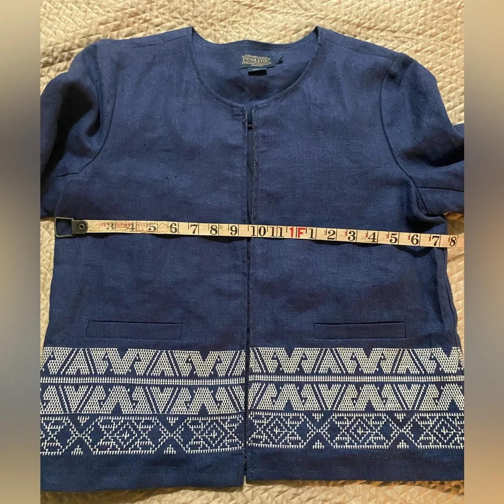 PENDLETON LINEN EMBROIDERED FULL ZIP BOXY BLAZER M - Picture 7 of 9